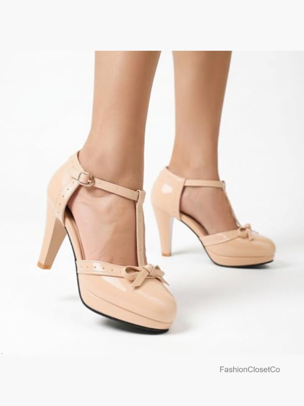 T-Strap Mary Janes Platform Bow Heels Lolita Shoes Vintage Dress Pumps - Picture 4 of 7
